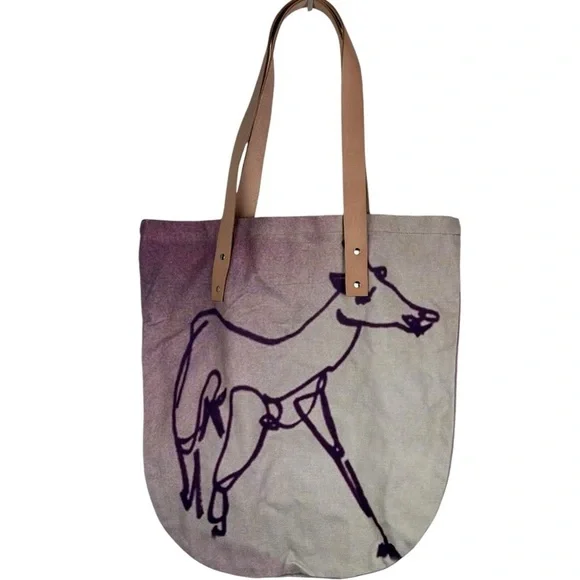 PAOM PRINT ALL OVER ME HAPPY COW CANVAS LEATHER HANDLE TOTE BAG - Picture 4 of 9